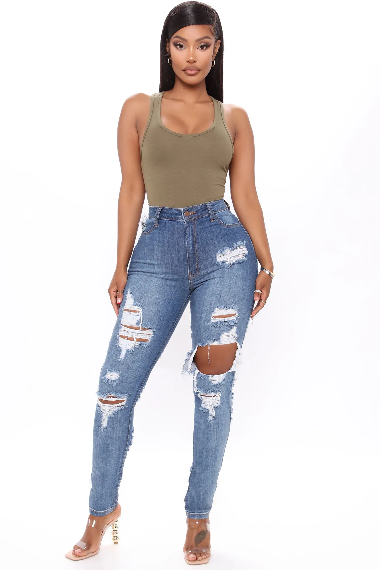 Always Playin' Games Destroyed Skinny Jeans - Medium Blue Wash