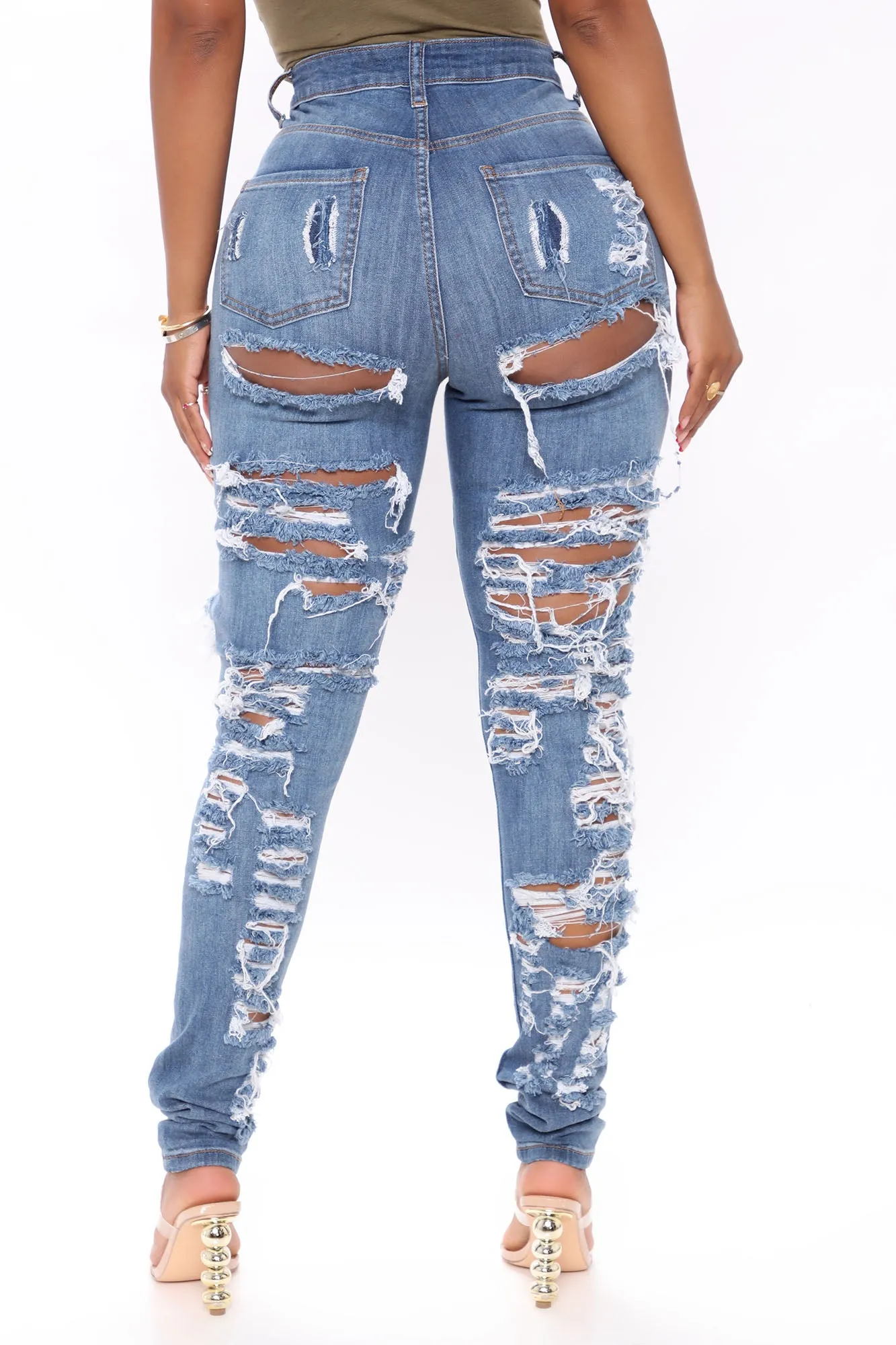 Always Playin' Games Destroyed Skinny Jeans - Medium Blue Wash