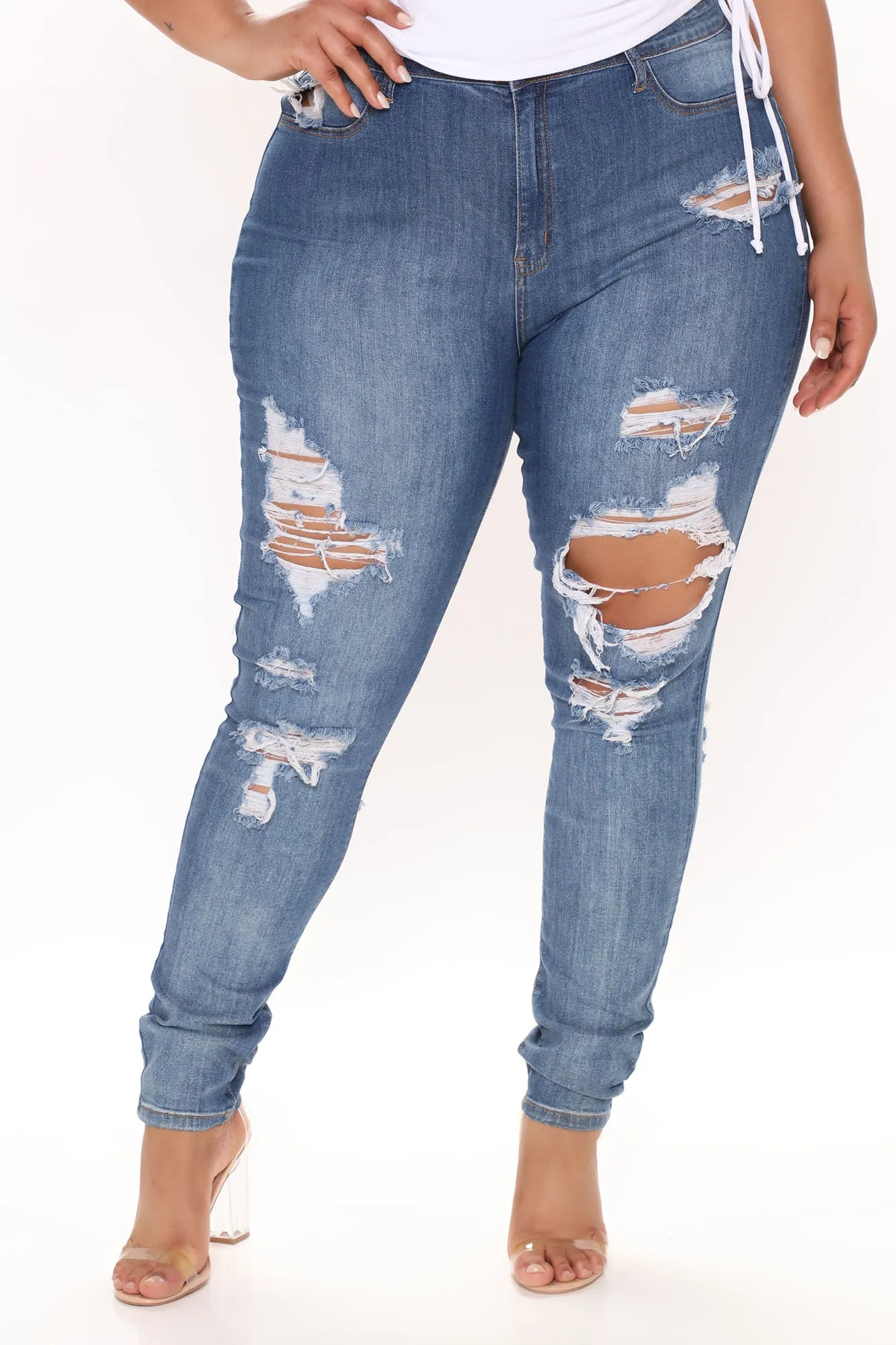 Always Playin' Games Destroyed Skinny Jeans - Medium Blue Wash