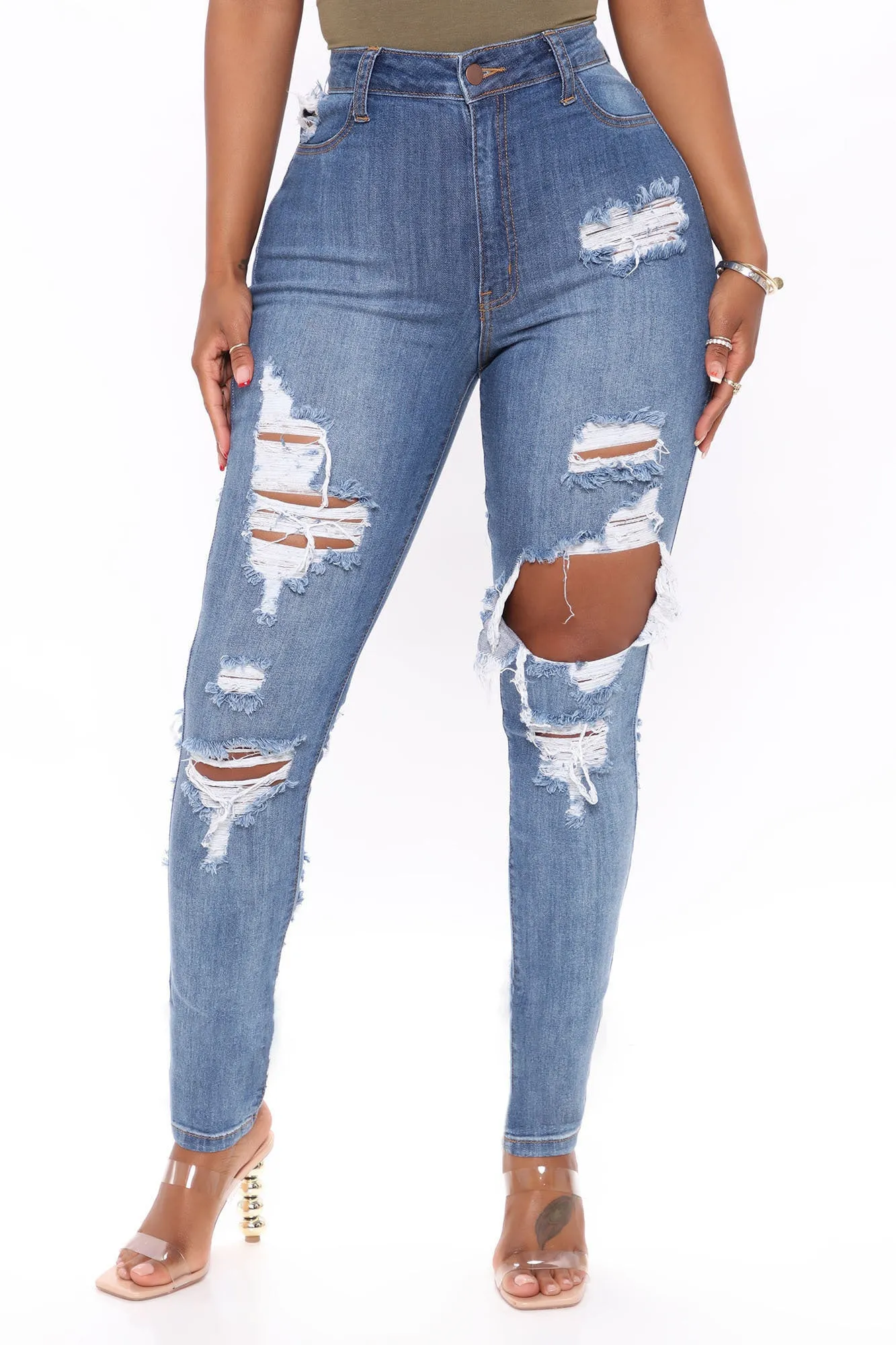 Always Playin' Games Destroyed Skinny Jeans - Medium Blue Wash