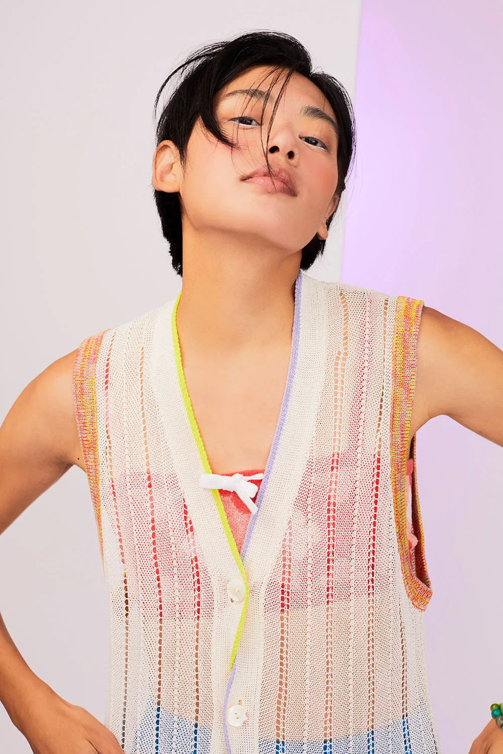 Honey Long Vest in Ivory Cotton Cord