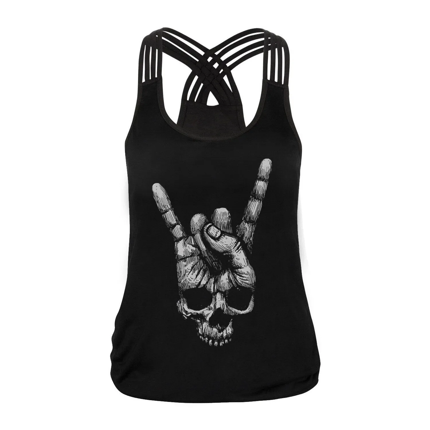 Sugar Skull Tank Top for Women / Halloween Fashion / Gothic Style Back Cross Sleeveless Vest #8